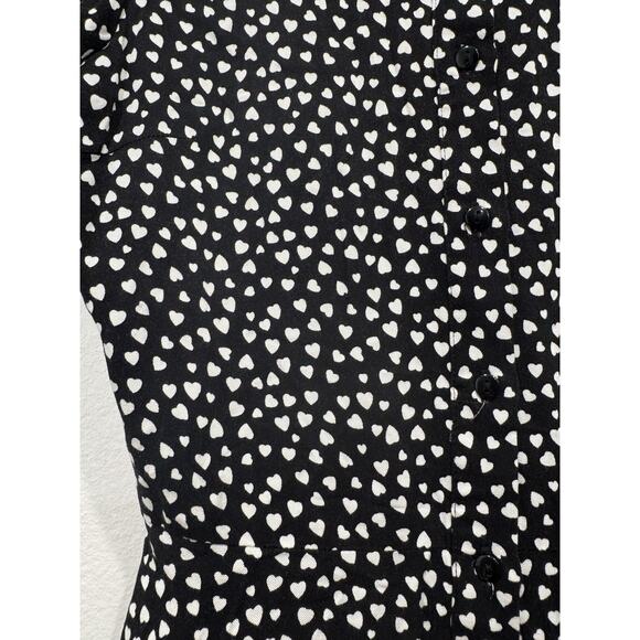 MANGO Heart Print Mini Dress Women’s Size 2 Embroidered Heart Breaker Buttons - Picture 6 of 8